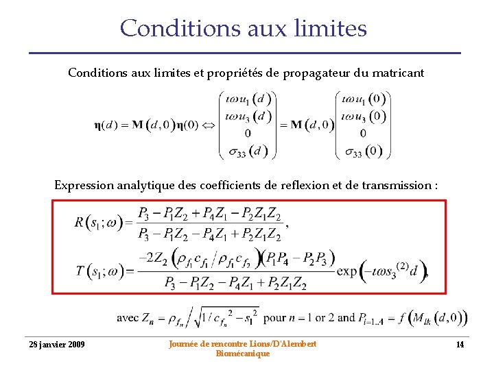 Conditions aux limites et propriétés de propagateur du matricant Expression analytique des coefficients de