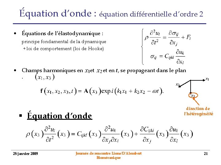 Équation d’onde : équation différentielle d’ordre 2 • Équations de l’élastodynamique : principe fondamental