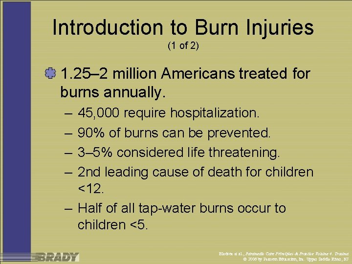 Introduction to Burn Injuries (1 of 2) 1. 25– 2 million Americans treated for