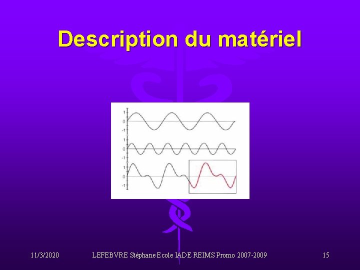 Description du matériel 11/3/2020 LEFEBVRE Stéphane Ecole IADE REIMS Promo 2007 -2009 15 