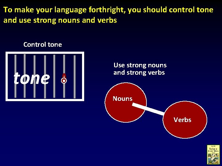 To make your language forthright, you should control tone and use strong nouns and