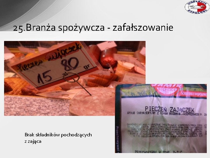 25. Branża spożywcza - zafałszowanie Brak składników pochodzących z zająca 