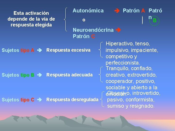 Esta activación depende de la vía de respuesta elegida Sujetos tipo A Sujetos tipo