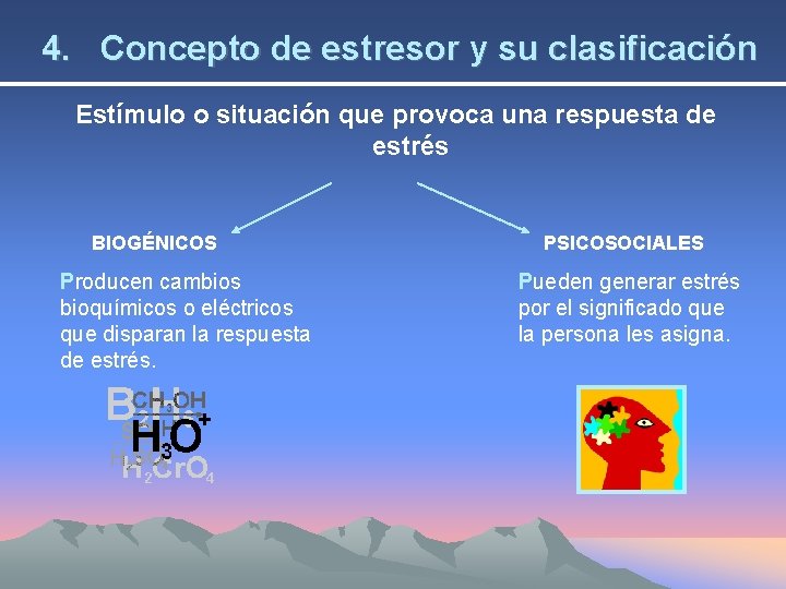 4. Concepto de estresor y su clasificación Estímulo o situación que provoca una respuesta