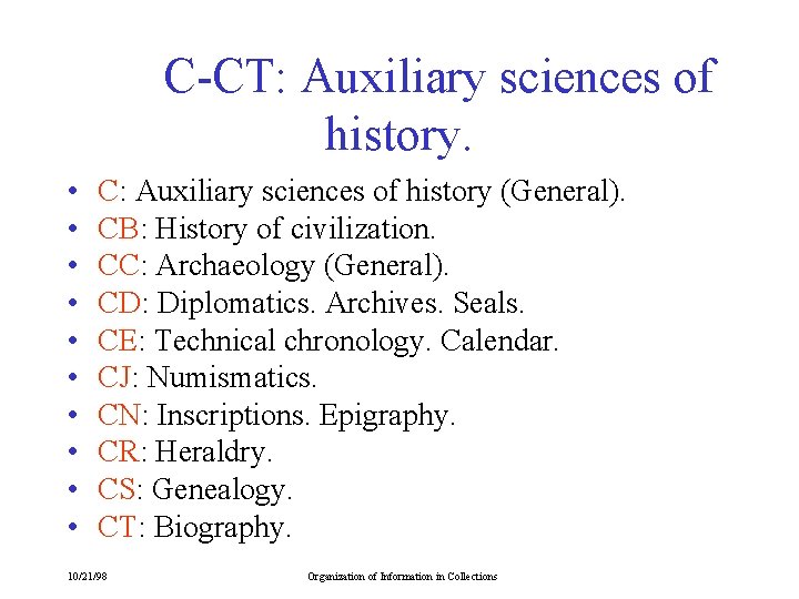 C-CT: Auxiliary sciences of history. • • • C: Auxiliary sciences of history (General).