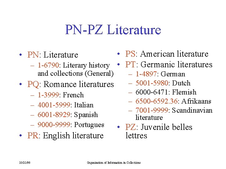 PN-PZ Literature • PS: American literature – 1 -6790: Literary history • PT: Germanic