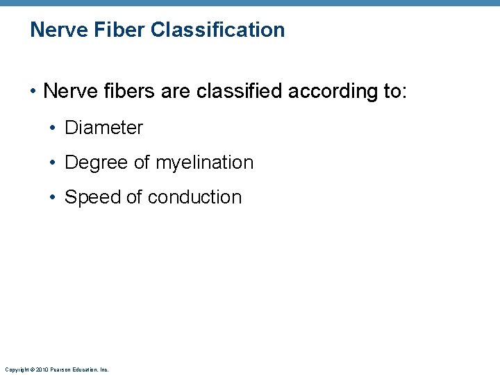 Nerve Fiber Classification • Nerve fibers are classified according to: • Diameter • Degree