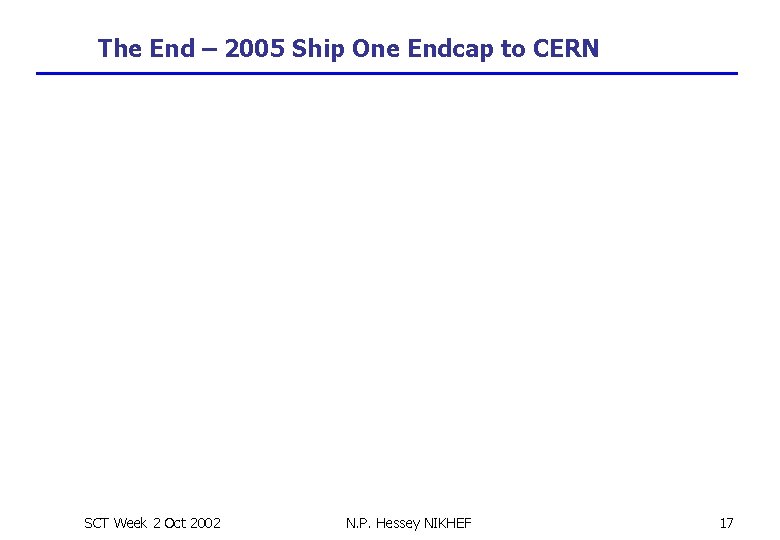 The End – 2005 Ship One Endcap to CERN SCT Week 2 Oct 2002