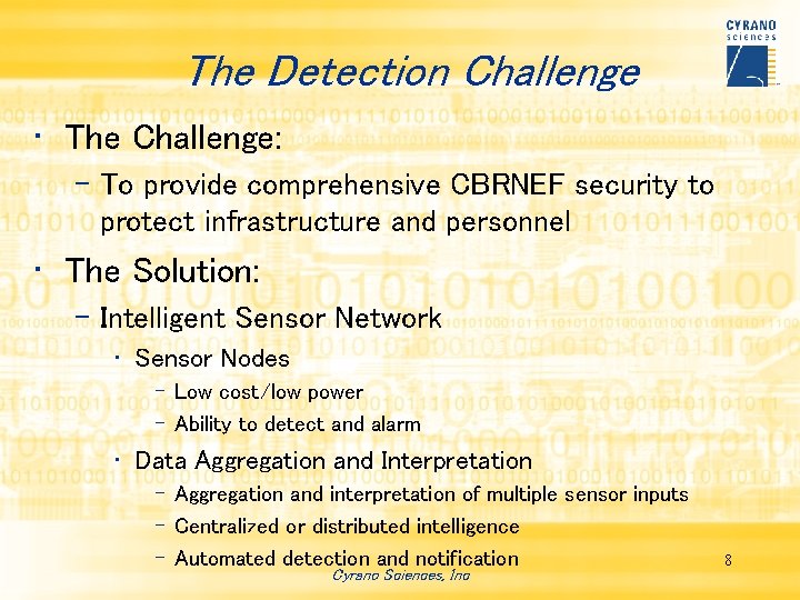 The Detection Challenge • The Challenge: – To provide comprehensive CBRNEF security to protect