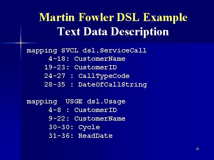 Martin Fowler DSL Example Text Data Description mapping SVCL dsl. Service. Call 4 -18:
