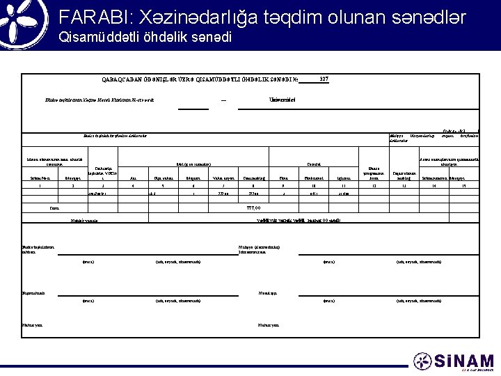 FARABI: Xəzinədarlığa təqdim olunan sənədlər Qisamüddətli öhdəlik sənədi 327 QABAQCADAN ÖDƏNİŞLƏR ÜZRƏ QISAMÜDDƏTLİ ÖHDƏLİK