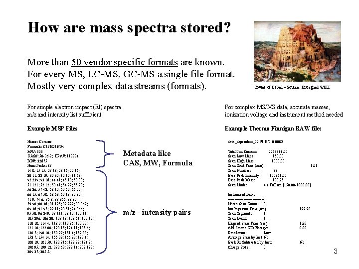 How are mass spectra stored? More than 50 vendor specific formats are known. For