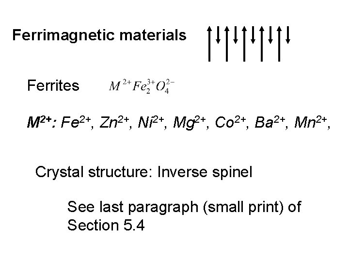 Ferrimagnetic materials Ferrites M 2+: Fe 2+, Zn 2+, Ni 2+, Mg 2+, Co