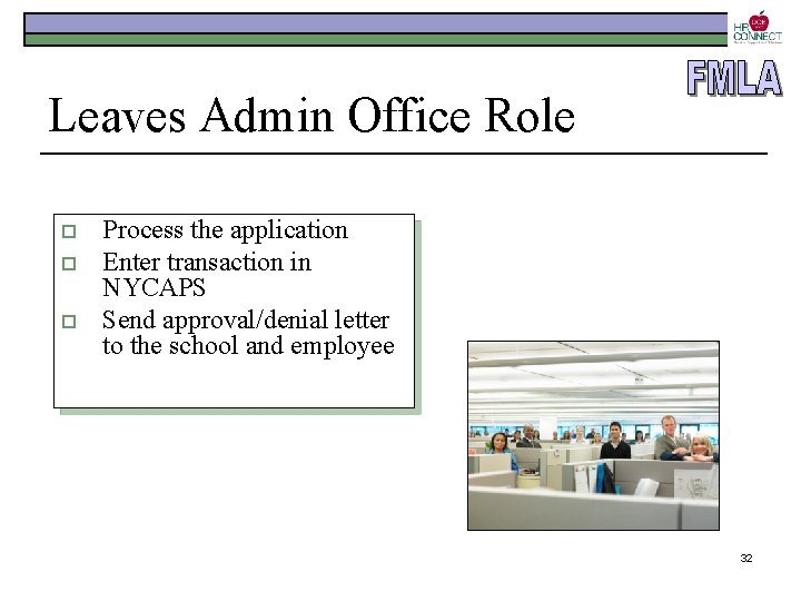 Leaves Admin Office Role o o o Process the application Enter transaction in NYCAPS