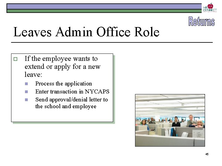 Leaves Admin Office Role o If the employee wants to extend or apply for