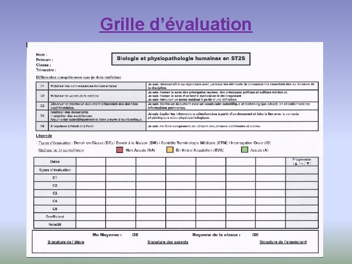 Grille d’évaluation 