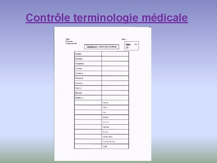 Contrôle terminologie médicale 