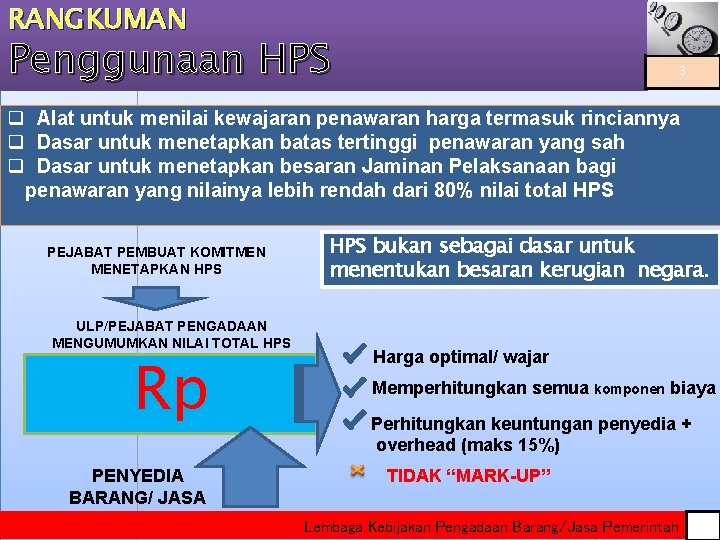 RANGKUMAN Penggunaan HPS 3 Alat untuk menilai kewajaran penawaran harga termasuk rinciannya Dasar untuk