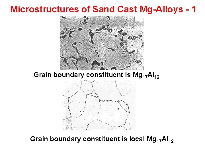 Microstructures of Sand Cast Mg-Alloys - 1 Grain boundary constituent is Mg 17 Al
