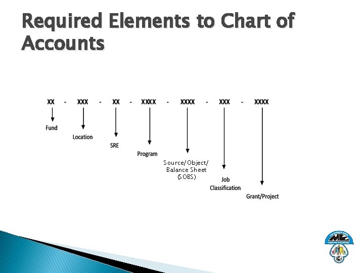 Required Elements to Chart of Accounts Source/Object/ Balance Sheet (SOBS) 