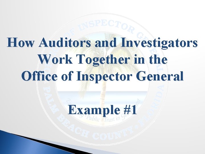 How Auditors and Investigators Work Together in the Office of Inspector General Example #1