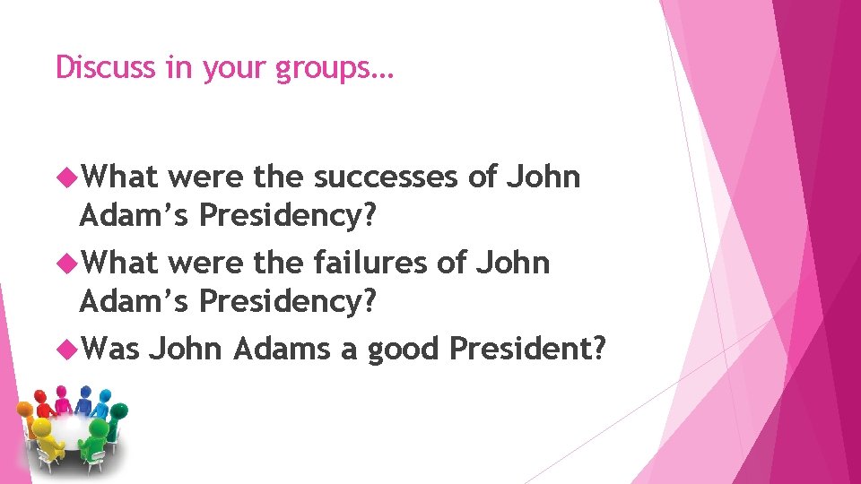 Discuss in your groups… What were the successes of John Adam’s Presidency? What were