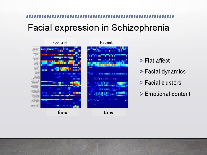 Facial expression in Schizophrenia Control Patient Ø Flat affect Ø Facial dynamics Ø Facial