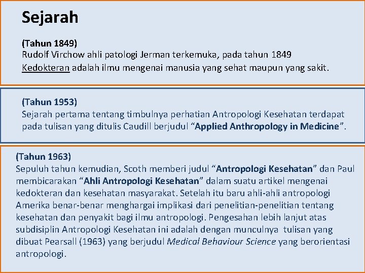 Sejarah (Tahun 1849) Rudolf Virchow ahli patologi Jerman terkemuka, pada tahun 1849 Kedokteran adalah