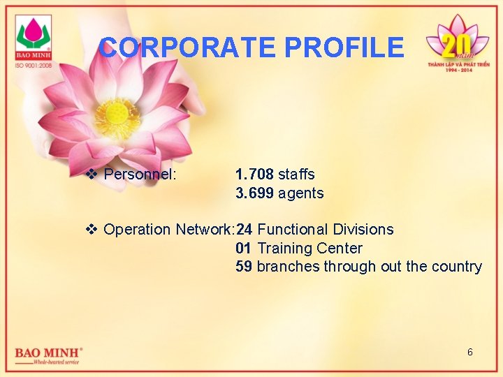 CORPORATE PROFILE v Personnel: 1. 708 staffs 3. 699 agents v Operation Network: 24