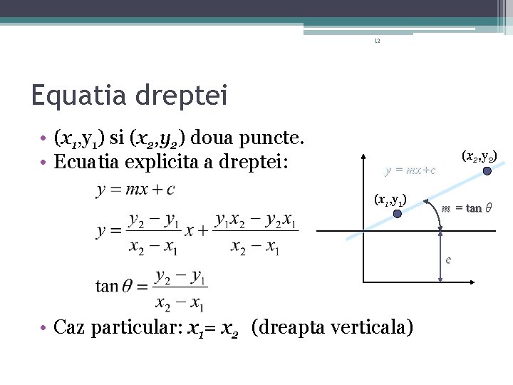 12 Equatia dreptei • (x 1, y 1) si (x 2, y 2) doua 12 Equatia dreptei • (x 1, y 1) si (x 2, y 2) doua
