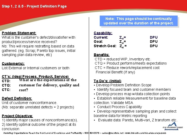 Step 1, 2 & 5 - Project Definition Page Note: This page should be