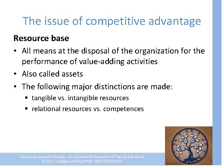 The issue of competitive advantage Resource base • All means at the disposal of