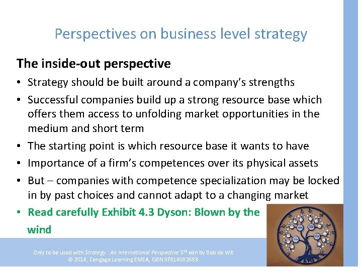 Perspectives on business level strategy The inside-out perspective • Strategy should be built around