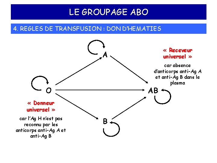 LE GROUPAGE ABO 4. REGLES DE TRANSFUSION : DON D’HEMATIES « Receveur universel »
