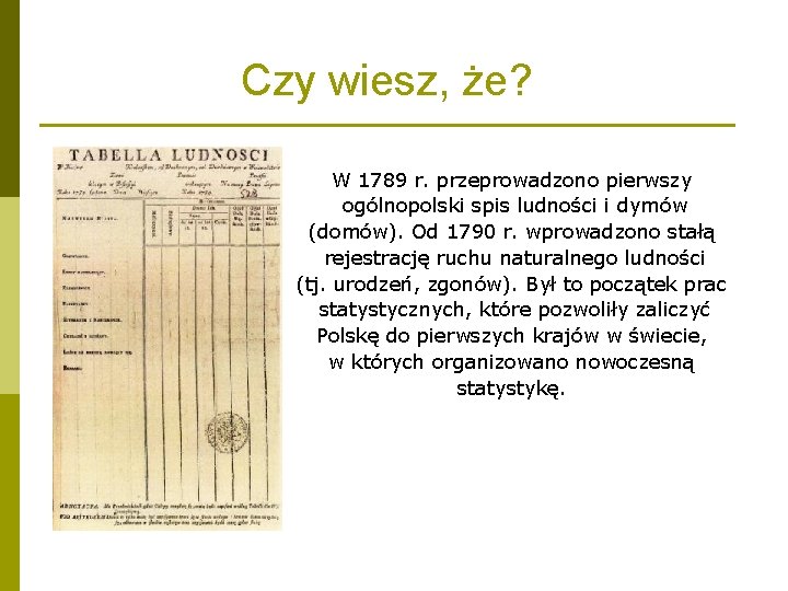 Czy wiesz, że? W 1789 r. przeprowadzono pierwszy ogólnopolski spis ludności i dymów (domów).