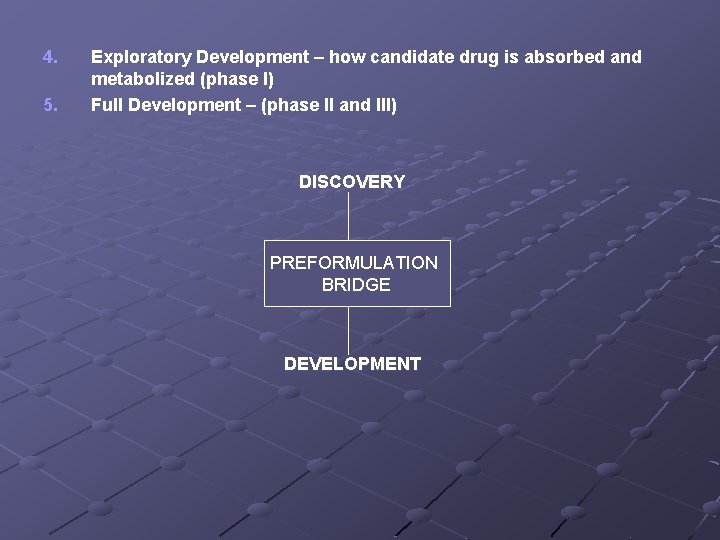 4. 5. Exploratory Development – how candidate drug is absorbed and metabolized (phase I)