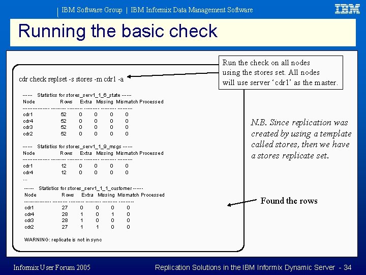 IBM Software Group | IBM Informix Data Management Software Running the basic check Run