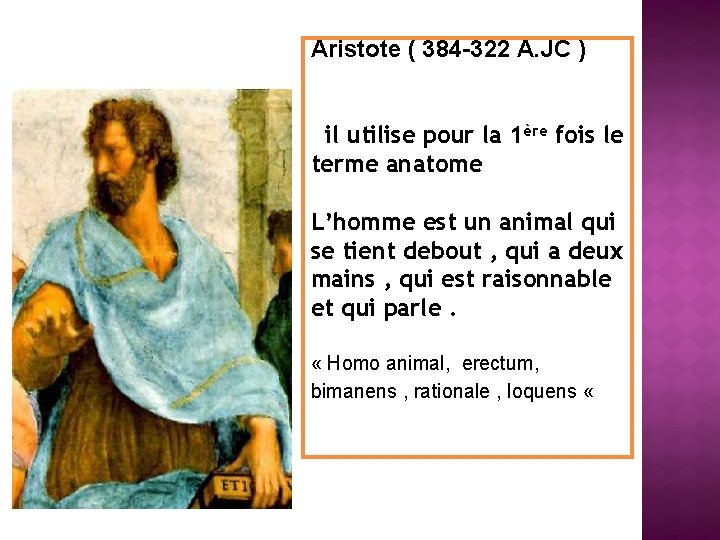 Aristote ( 384 -322 A. JC ) il utilise pour la 1ère fois le