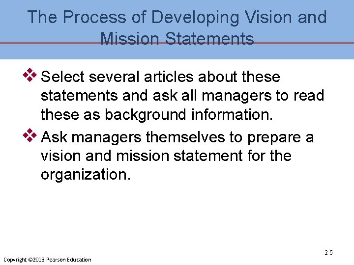 The Process of Developing Vision and Mission Statements v Select several articles about these