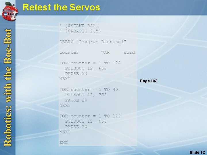 Retest the Servos Page 103 Slide 12 