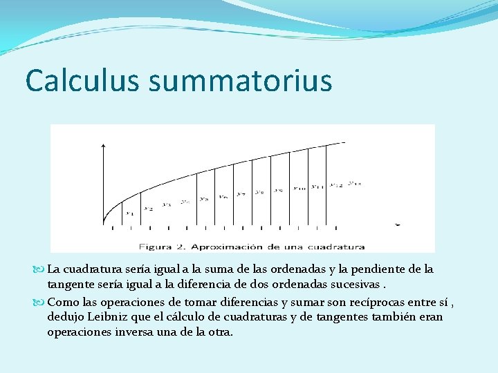 Calculus summatorius La cuadratura sería igual a la suma de las ordenadas y la