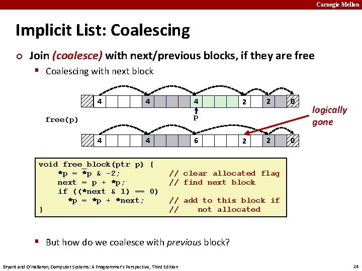 Carnegie Mellon Implicit List: Coalescing ¢ Join (coalesce) with next/previous blocks, if they are