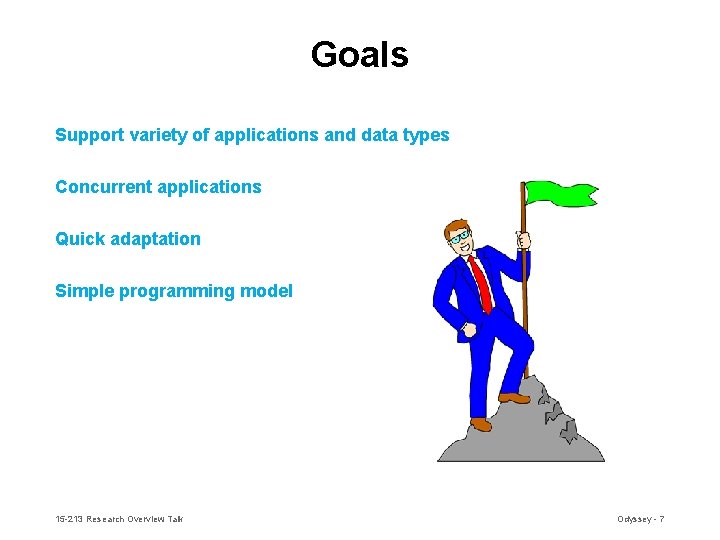 Goals Support variety of applications and data types Concurrent applications Quick adaptation Simple programming Goals Support variety of applications and data types Concurrent applications Quick adaptation Simple programming