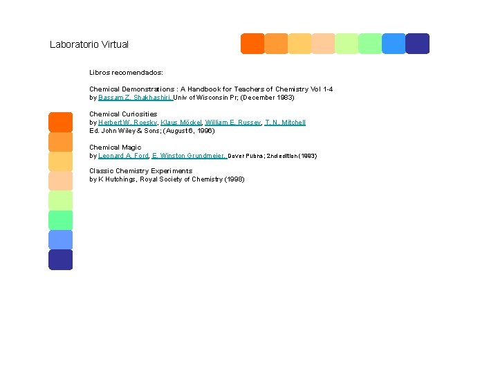 Laboratorio Virtual Libros recomendados: Chemical Demonstrations : A Handbook for Teachers of Chemistry Vol