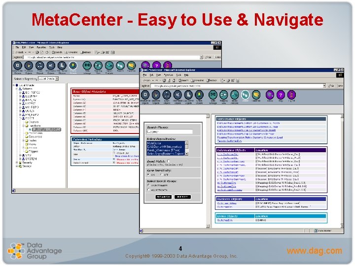 Meta. Center - Easy to Use & Navigate 4 Copyright 1999 -2003 Data Advantage