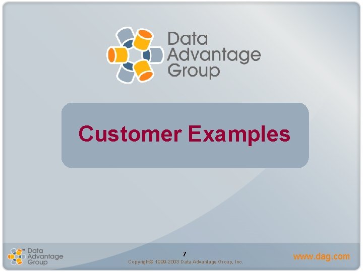 Customer Examples 7 Copyright 1999 -2003 Data Advantage Group, Inc. www. dag. com 
