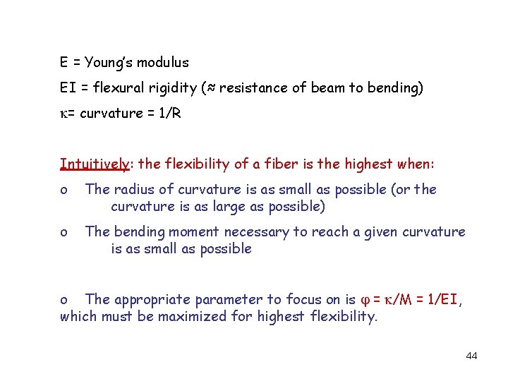 E = Young’s modulus EI = flexural rigidity (≈ resistance of beam to bending)