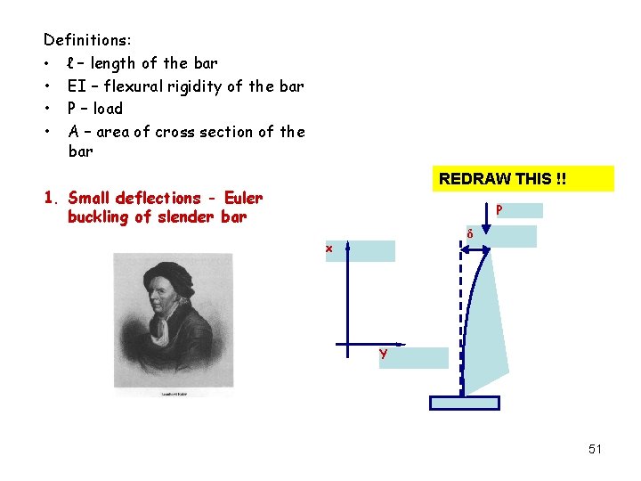 Definitions: • ℓ – length of the bar • EI – flexural rigidity of