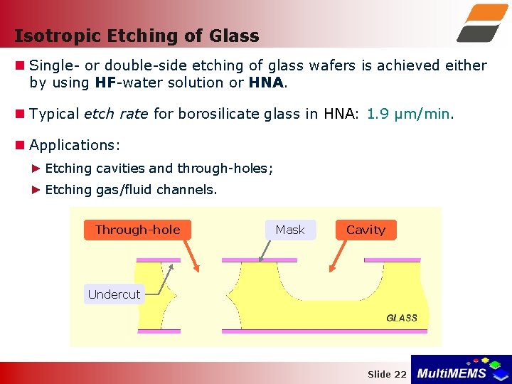 Isotropic Etching of Glass Single- or double-side etching of glass wafers is achieved either