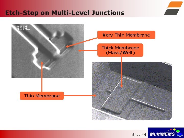Etch-Stop on Multi-Level Junctions Very Thin Membrane Thick Membrane (Mass/Well) Thin Membrane Slide 44